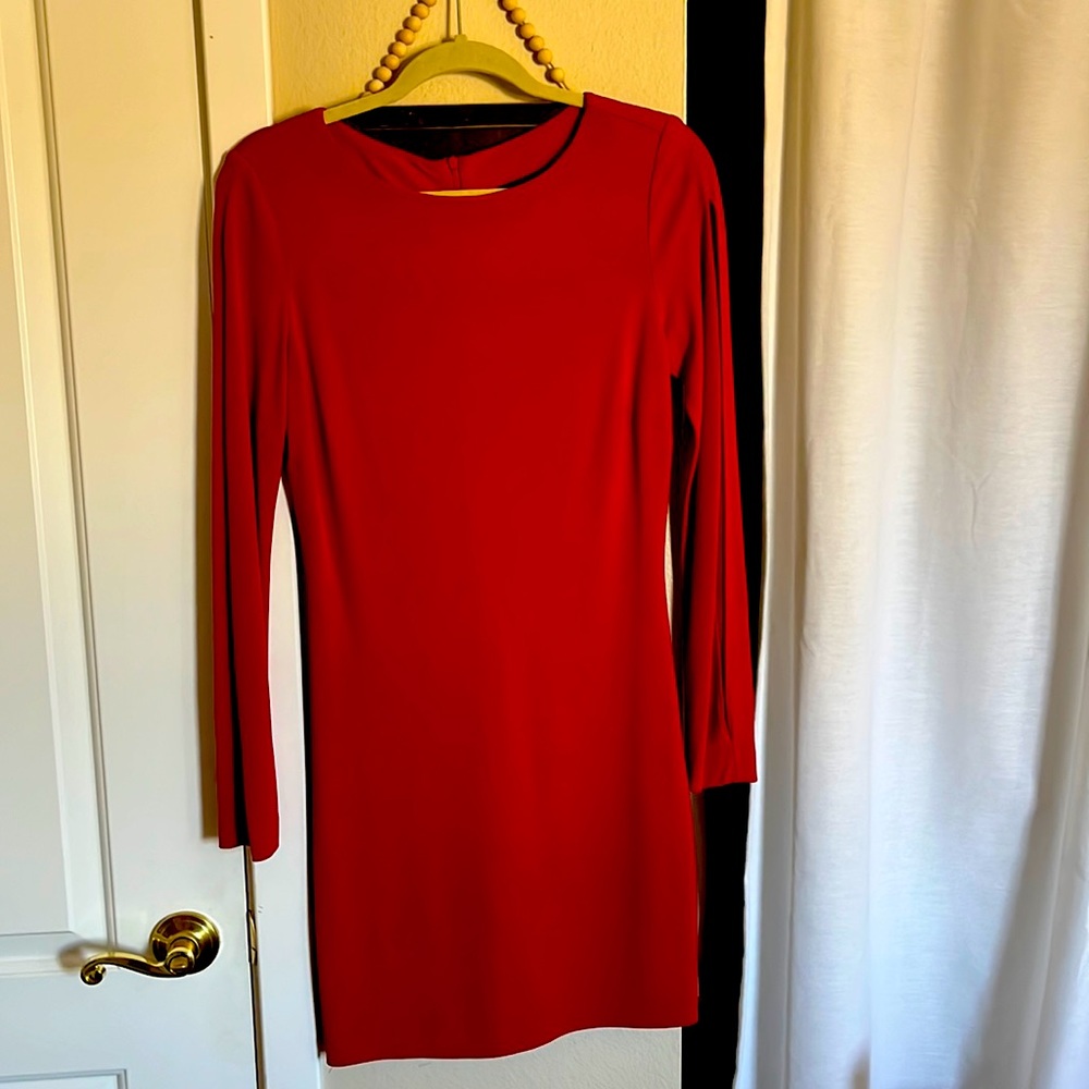 Red cocktail dress with slits in sleeve
